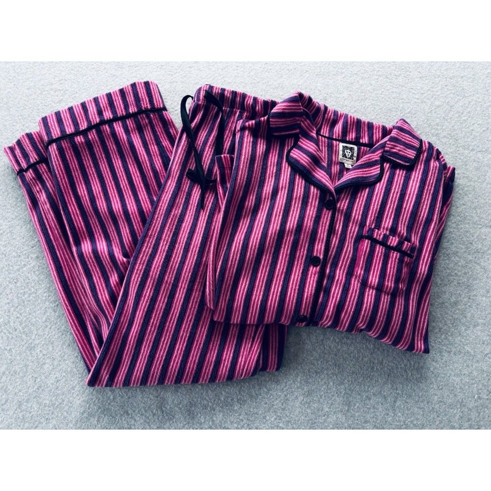 Anne Klein Women's 2 pc Size Medium PJ'S Fleece Pajama Set Striped Pink/Purple